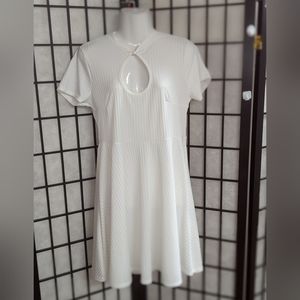 Boo Hoo White Ribbed Keyhole Short Sleeves Dress NWT.  M